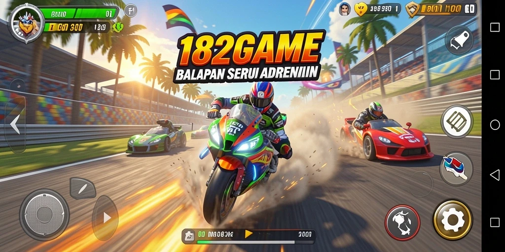 Tampilan gameplay 182GAME yang mendebarkan di trek balapan.