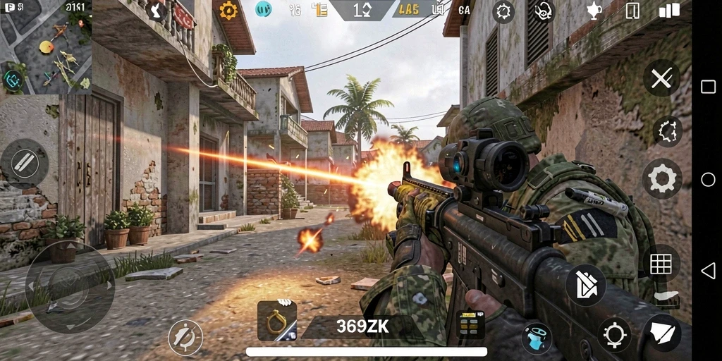 Screenshot 369ZK menampilkan aksi intens dalam pertempuran FPS.