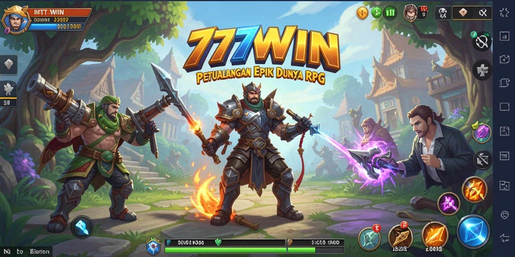 Tampilan gameplay epik dari 777WIN dalam dunia RPG.
