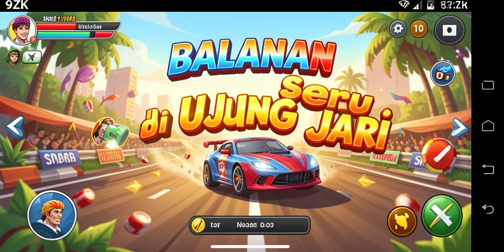 Tampilan gameplay seru 9ZK dengan balapan yang mendebarkan.