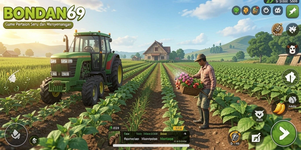 Tampilan gameplay menarik dengan kebun yang hijau dan subur.