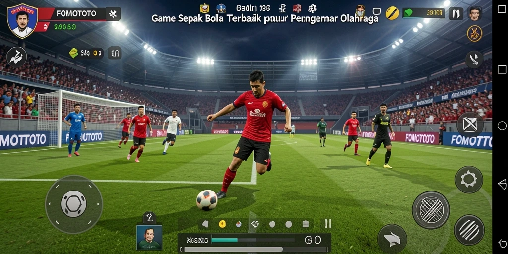 Tampilan gameplay menarik dari FOMOTOTO dengan aksi sepak bola yang seru.