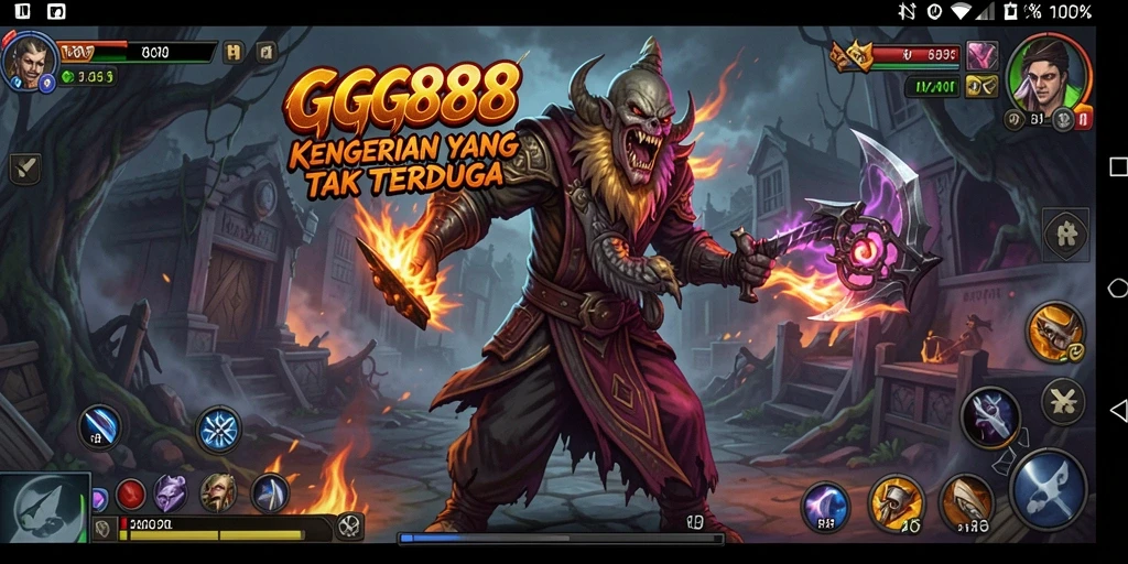 Screenshot gameplay GGG888 menampilkan momen ketegangan saat karakter berhadapan dengan makhluk menyeramkan.