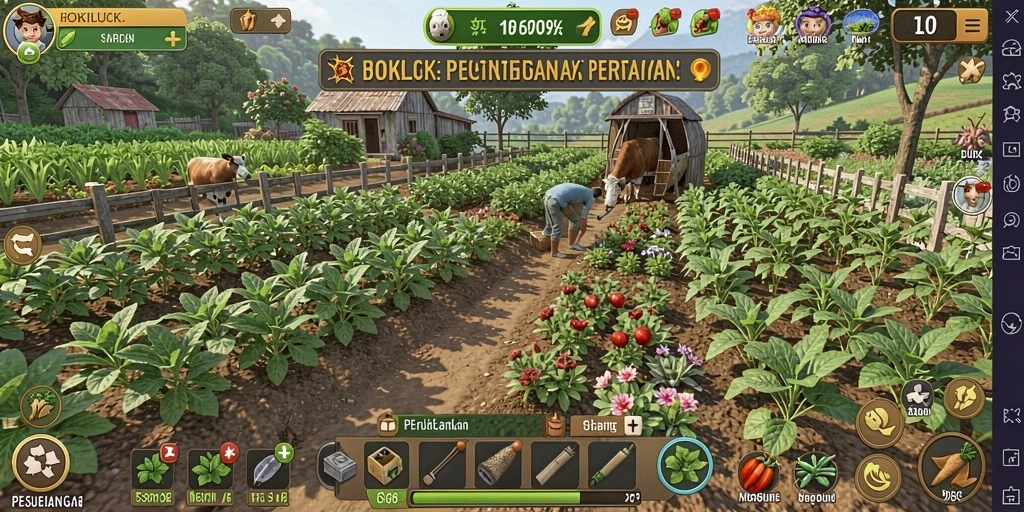 Gameplay menarik HOKILUCK dengan visual ladang yang subur.