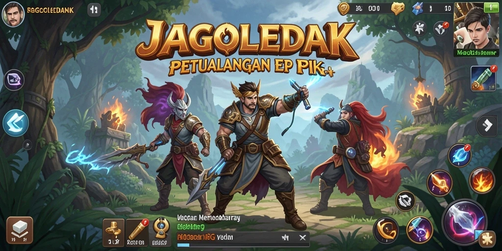 Tampilan gameplay JAGOLEDAK menampilkan pertarungan seru dan karakter yang beragam.