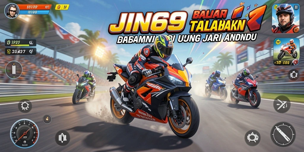 Screenshot gameplay JIN69 menampilkan aksi balapan motor yang seru.