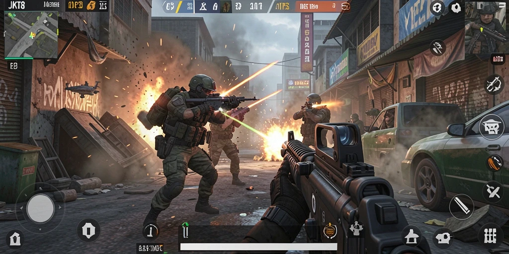 Gameplay menegangkan di <strong>JKT8</strong> dengan aksi tembak-menembak yang intens.