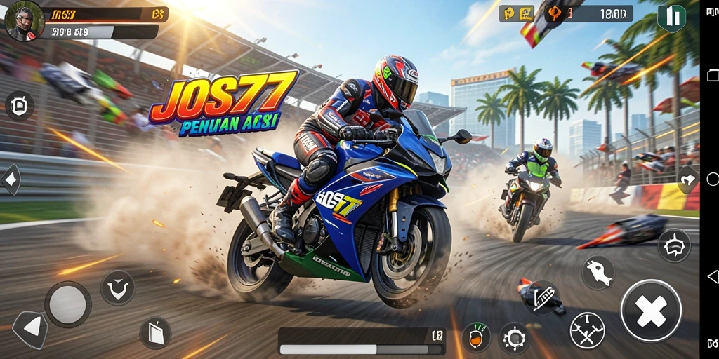 Tampilan gameplay JOS77 yang menegangkan saat balapan motor.