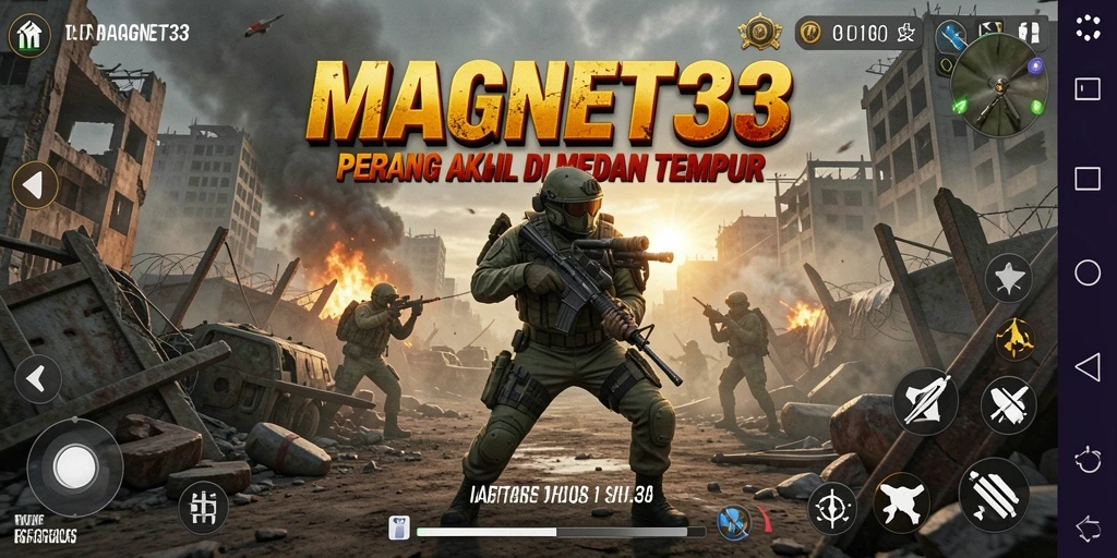 Screenshot utama MAGNET33 menampilkan aksi intens di medan perang Battle Royale.