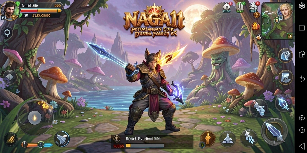 Screenshot utama NAGA11 menampilkan aksi pertarungan yang seru dalam dunia RPG.