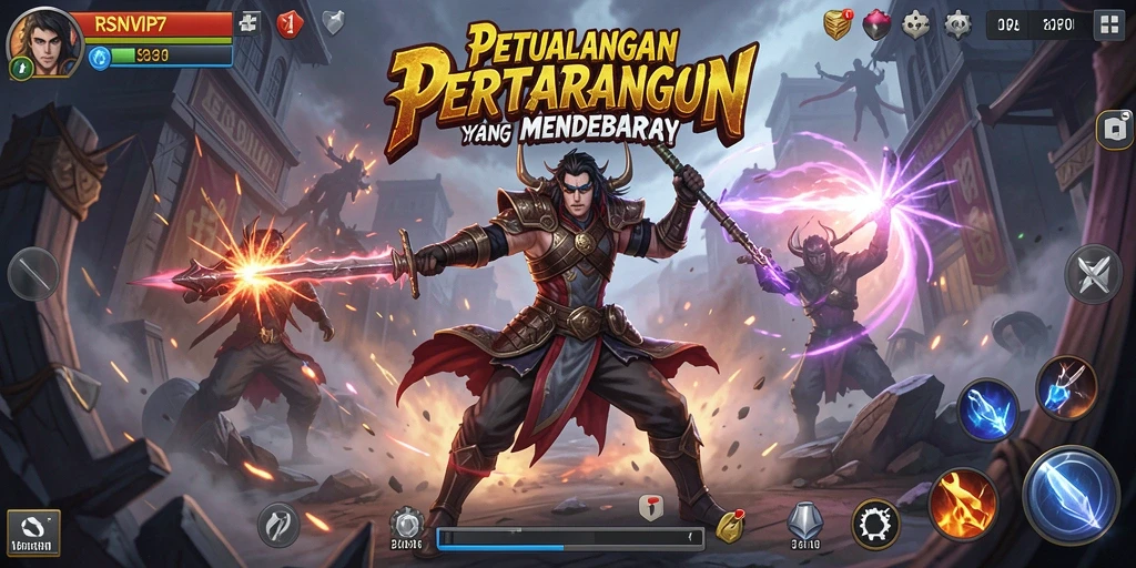 Tampilan pertarungan mendebarkan dari RSNVIP7, aksi penuh warna dan karakter unik.